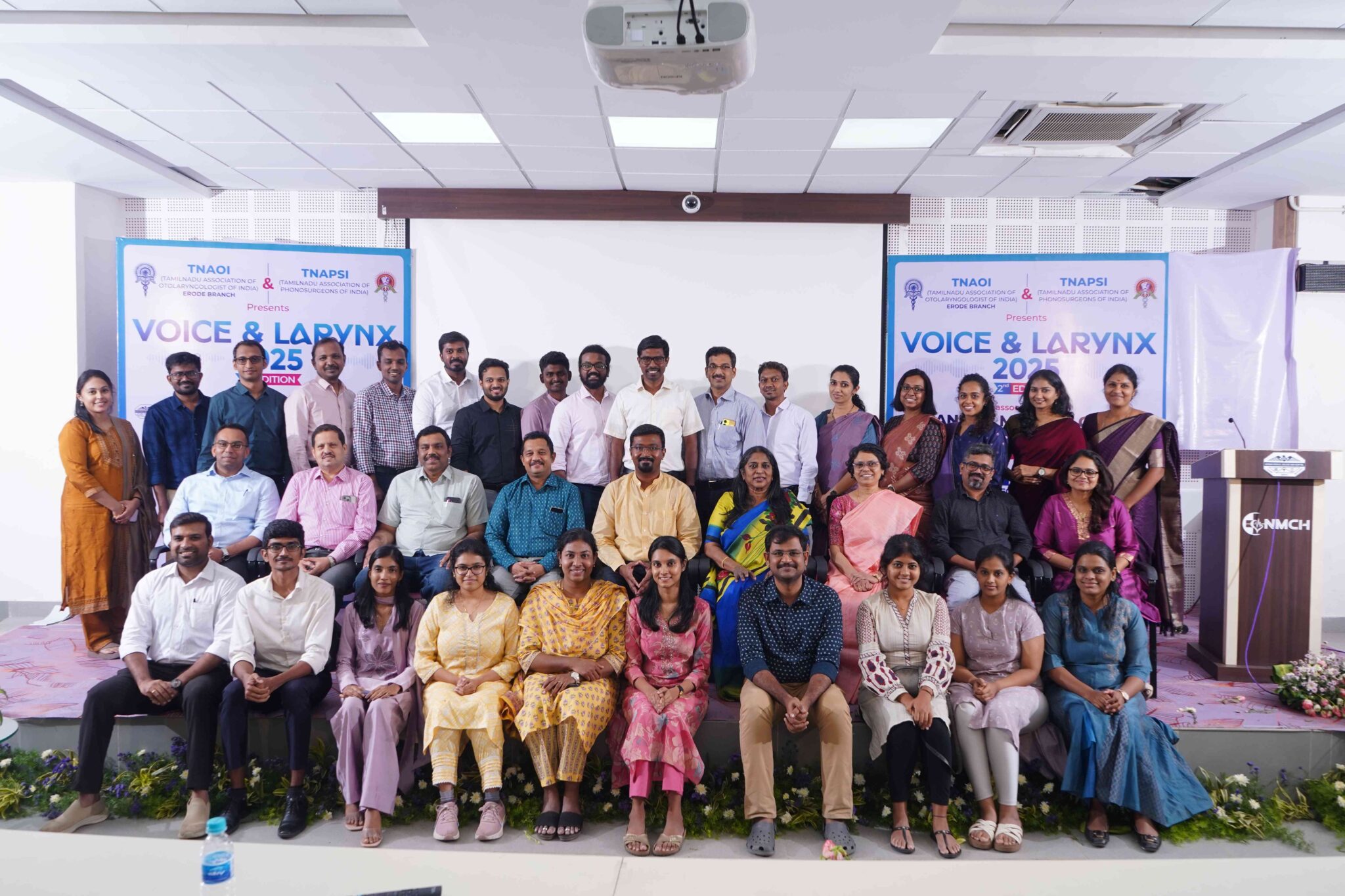 Group photo of participants and speakers taken after the Voice & Larynx Conference in Erode
